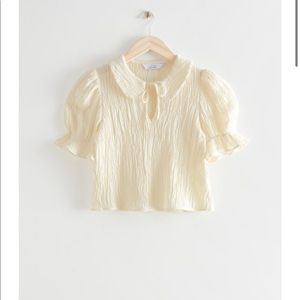 Other stories textured collared puff sleeve top